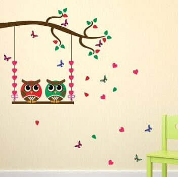 Wallstick " owl Couple with Hearts " wallstickers