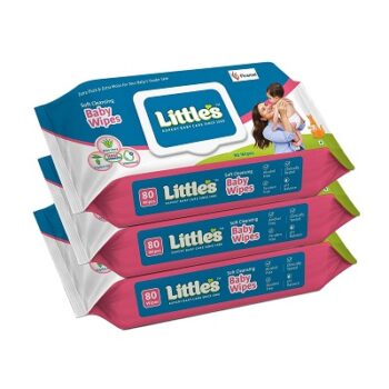 Little's Soft Cleansing Baby Wipes Lid, 80 Wipes (Pack of 3)