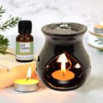 AIR ROMA Ceramic Aroma Black Diffuser Burner with 10ml Lemon Grass