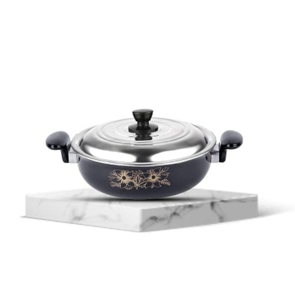 ATEVON Medium-Sized Black Kadhai - 26cm Diameter