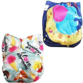 Babymoon (Set of 2) Reusable Cloth Diaper, Premium Adjustable Size Waterproof Washable Pocket Cloth Diaper Nappie