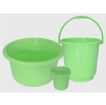 Fun Homes 3 Pieces Plastic Bucket, Mug & Tub Set (Green)