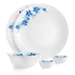 Cello Opalware Dazzle Blue Swirl Dinner Set, 5pcs, Service for 2, White, Small