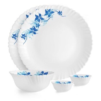 Cello Opalware Dazzle Blue Swirl Dinner Set, 5pcs, Service for 2, White, Small