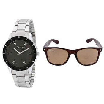 CREATURE Black Dial Girls Watch & Brown Sunglasses Combo for Girls