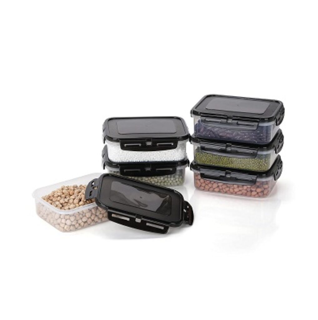 Polyset Super Lock Rectangular Container, 920ml, Set of 6, Black