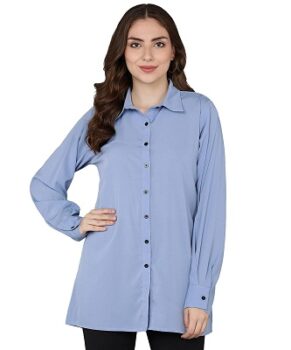 Serein Women's Shirt (Sky Blue Solid Crepe Loose