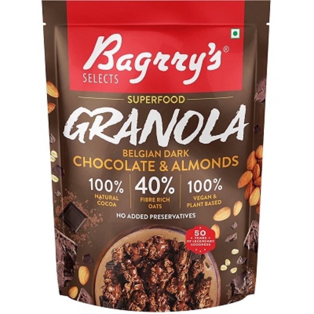 Bagrry’s Superfood Granola Belgian Dark Chocolate & Almonds 400gm Pouch|40% Oats & Quinoa Flakes