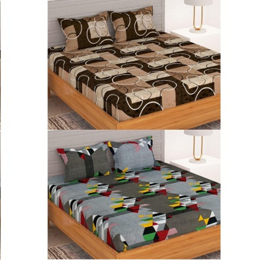 BEDSPUN Flora Collection Combo Pack of 2 Double Bedsheet