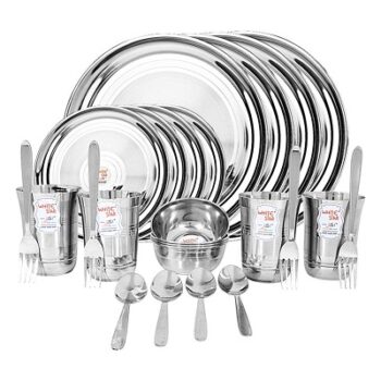 JSI® Heavy Guage Glory Stainless Steel Dinner Set of 24 Pieces with Triple Polish Flower Glass