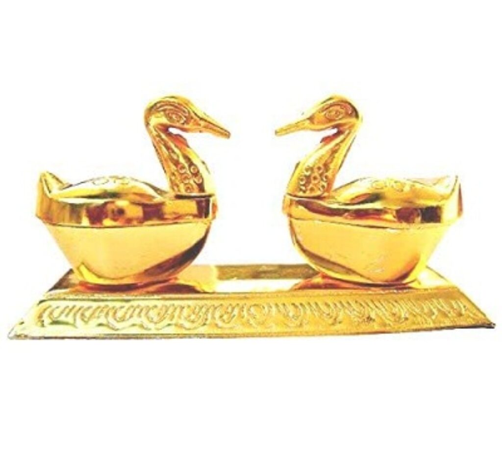 MM Metal Golden Kumkum Box Dual Annam