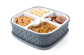 Clazkit Plastic Dry Fruit/Masala Box 4 Sections Multipurpose Box- Color May Vary