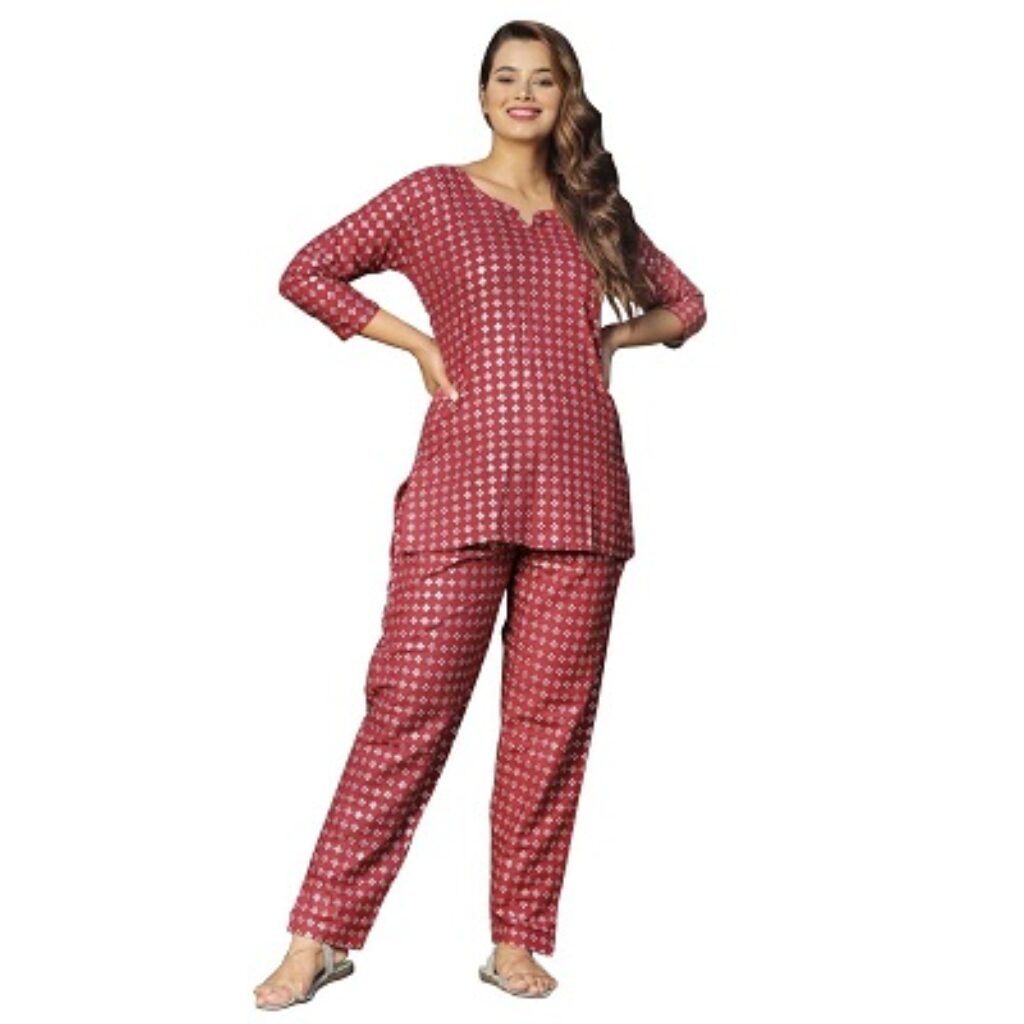 NANDINI Women's 100% Cotton Printed Sleepwear Night Suit Set