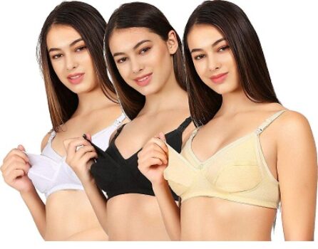 Zielen Women's Cotton Non Padded Non-Wired Maternity Bra (Pack of 3)