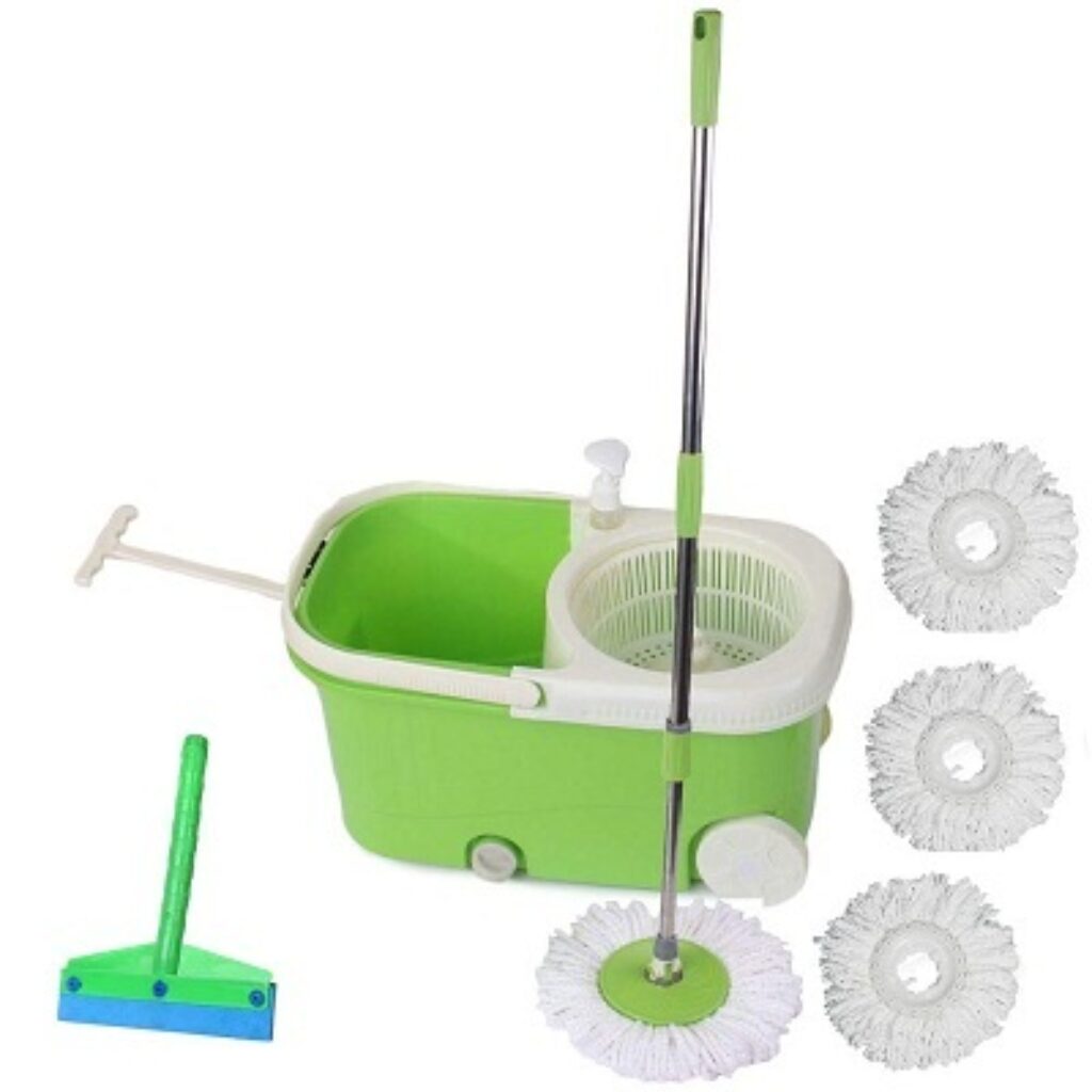 Frestol Plastic Mop with Wheel, 4 Refill, Rod, Wiper