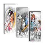 SAF set of 3 Lord Radha krishna UV textured self adeshive wall painting for home decoration