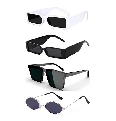 Sheomy Unisex Combo offer pack of 4 shades glasses Black Candy MC stan  Rectangle Retro Vintage