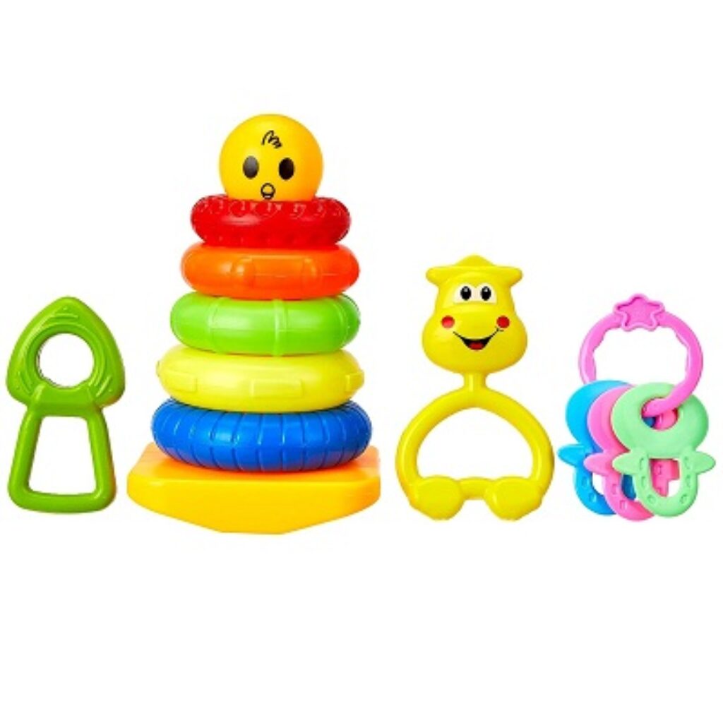 Amazon Brand - Jam & Honey | Stacking Ring for Kids with 3 Rattles