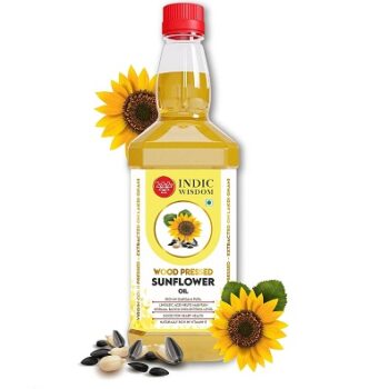 IndicWisdom Wood Pressed Sunflower Oil 1 Liter (Cold Pressed - Extracted on Wooden Churner)