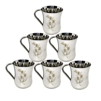 V P J Hub Pack of 6 Stainless Steel Tea/Coffee Cup Set of 6