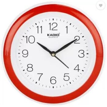 Kadio Analog 20 cm X 20 cm Wall Clock (Red, with Glass, Standard)