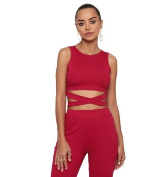 AVANOVA Women's & Girls' Solid Ribbed Round Neck Sleeveless Crop Tops for Women