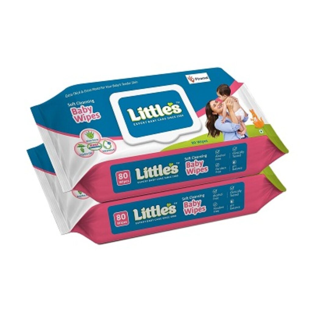 Little's Soft Cleansing Baby Wipes Lid, 80 Wipes (Pack of 2)