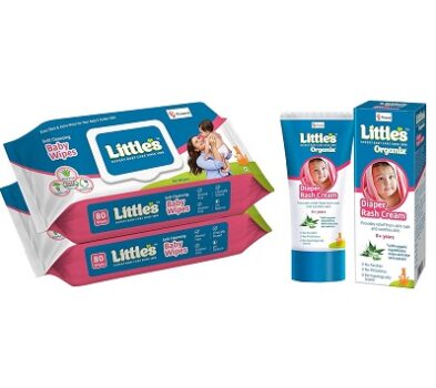 Little's Soft Cleansing Baby Wipes Lid, 80 Wipes (Pack of 2) & Little's Organix Diaper Rash Cream