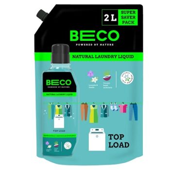 Beco Top Load Laundry Liquid Detergent 2000 ml, Refill Pack, Coconut based Surfactants with Lavender and Vanilla Extracts, 100% Natural & Eco-Friendly
