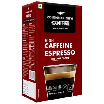Colombian Brew High Caffeine Espresso Instant Coffee Powder, Strong, 50g