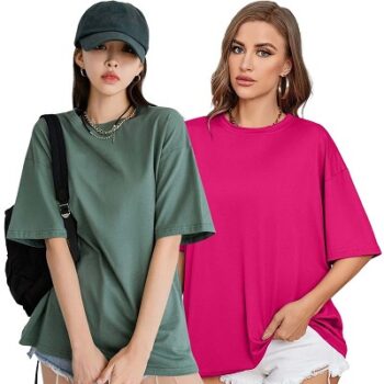 London Hills Casual Round Neck Solid, Oversized Drop Shoulder Women's T-Shirt Pack of 2