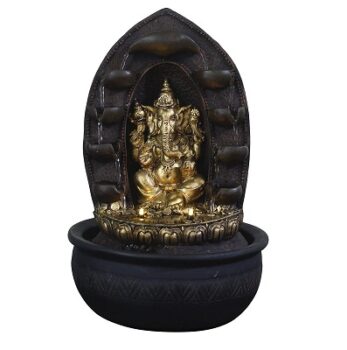 CHRONIKLE Polyresin Golden Brown Table Top Ganesha Idol Indoor