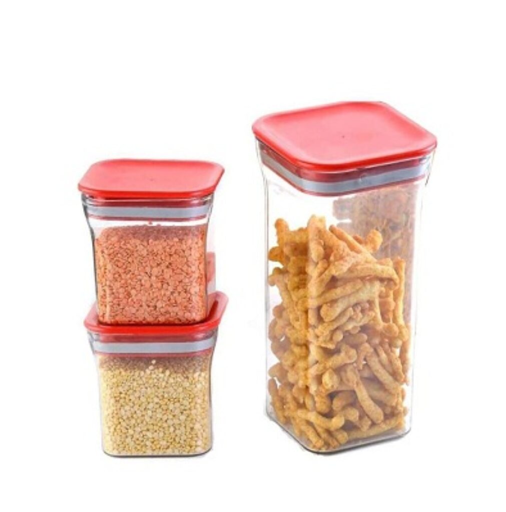 HOMETALES Multi-Purpose Container 1100mlx1, 550mlx2,Red Lid (3U)