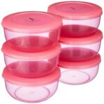 Amazon Brand - Solimo Nestable & Stackable Container Set, Round, 1900 ml, Set of 6, Pink