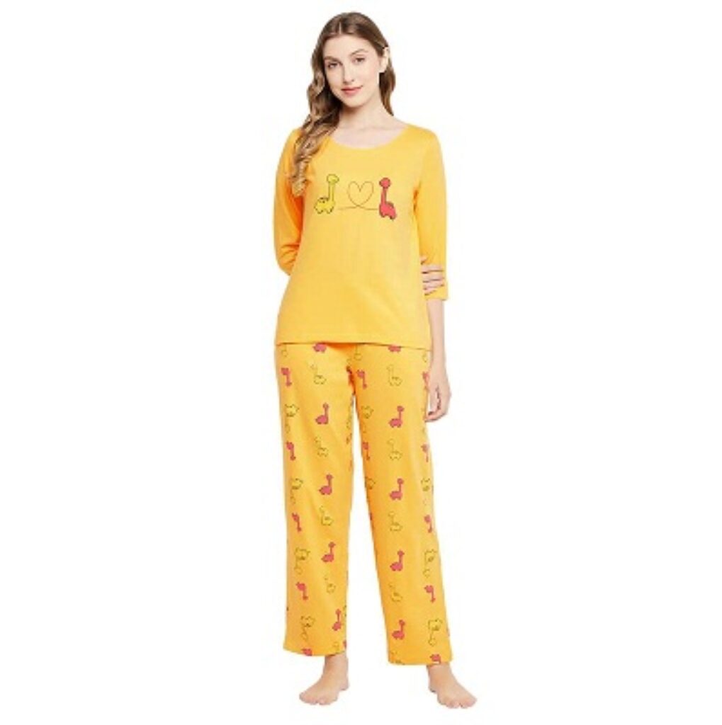 Clovia Women's Cotton Graphic Print Top & Pyjama Set