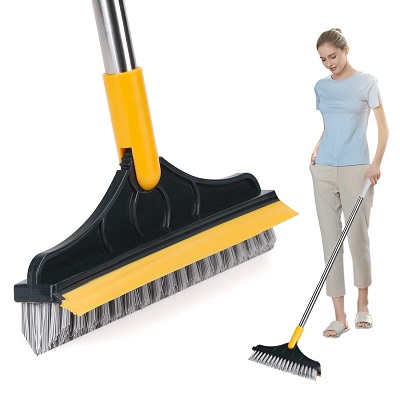 Floor Squeegee Scrubber Shower Squeegee with Grout Brush.14 Squeegee Broom  and 55 Stainless Steel Handle for Floor,Glass,Garage,Window,Shower