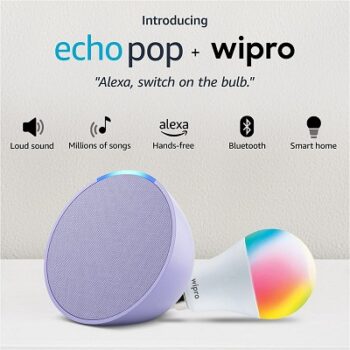 Echo Pop (Purple) Combo with Wipro 9W LED Smart Color Bulb