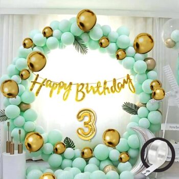Flyloons 3rd Green Gold Happy Birthday Decoration