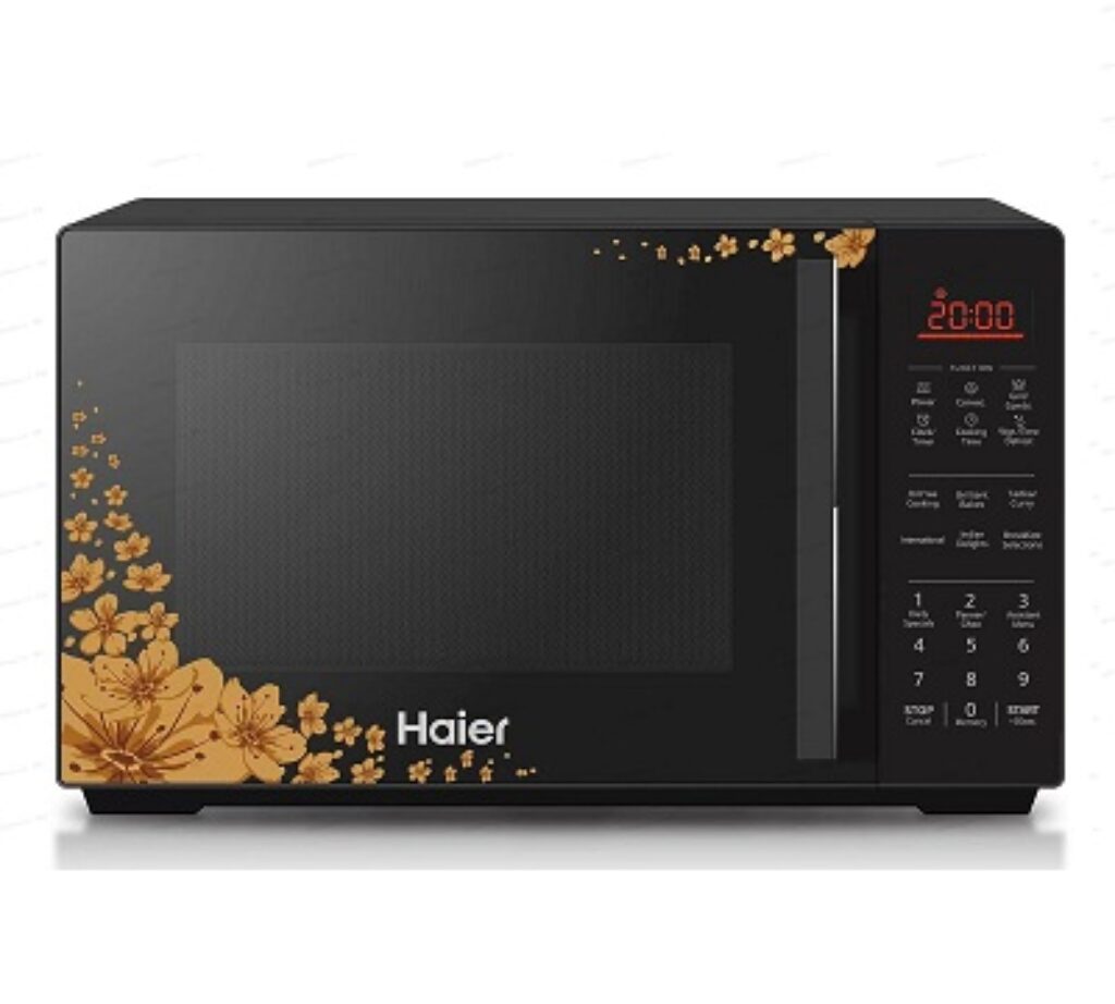 Haier 22L Convection Microwave (HIL22ECCFSD, Black, Floral Pattern)