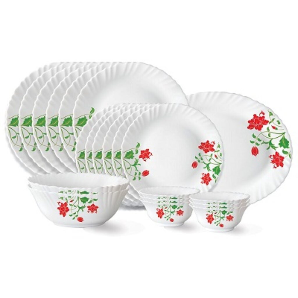 Larah By Borosil Hazel Opalware Dinner Set, 21 Pcs, White