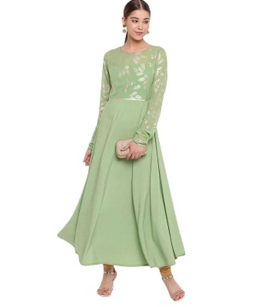 Janasya Women's Light Green Poly Crepe Kurta