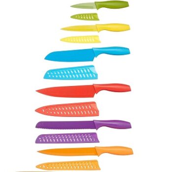 Amazon Basics 6 Stainless-Steel Colored Knives Set with Knife Covers
