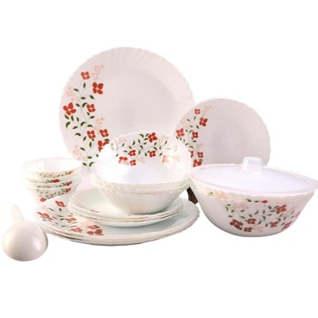 Larah by BOROSIL Janus Opalware Glass Dinner Set (White) - 25 Pieces