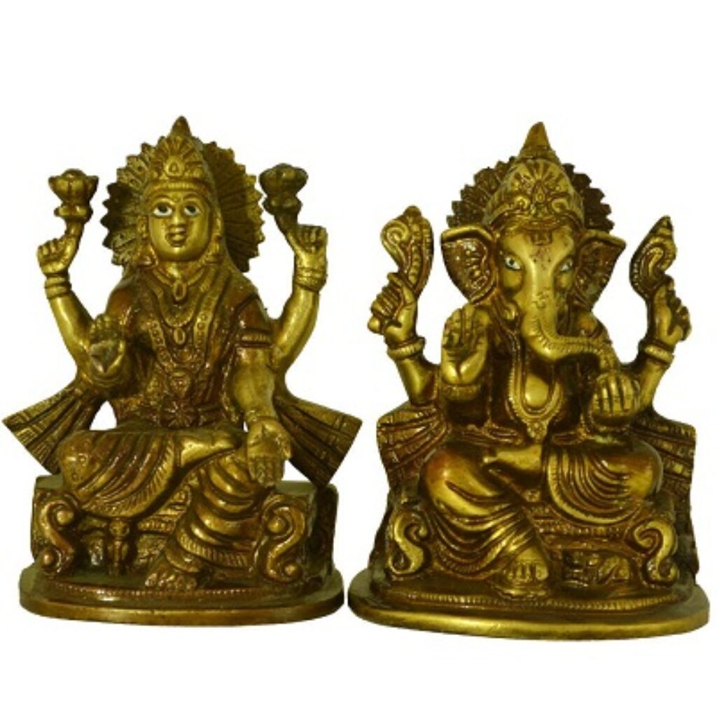 santarms Moradabad Handcrafted Brass Laxmi Ganesh Statue