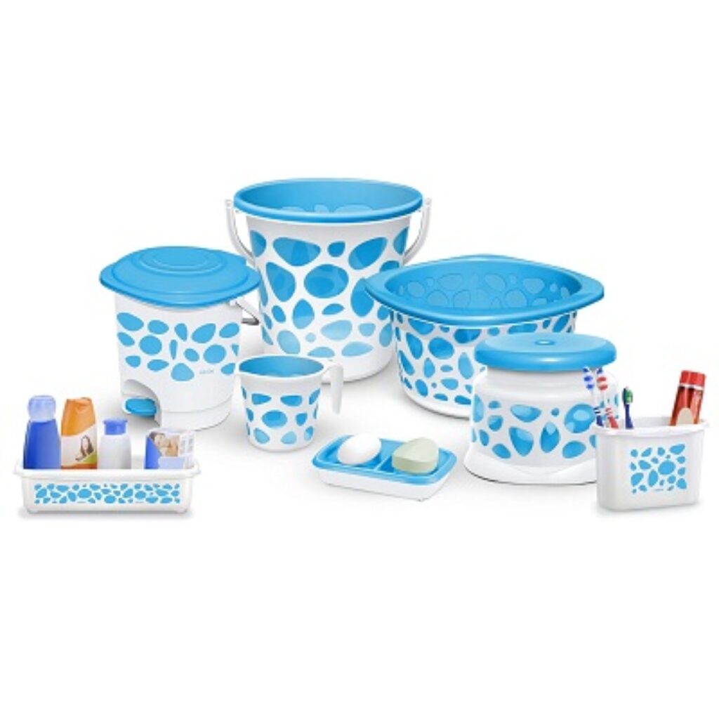 Milton Duplex 8 Piece Plastic Bathroom Accessory Set, Blue