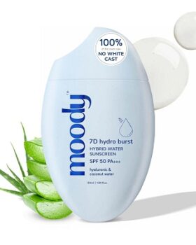 Moody Sunscreen With Hyaluronic & SPF 50 PA +++ UVA/B Broad Spectrum Protection Dewy Skin