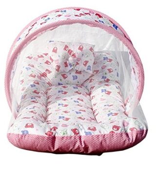Amardeep Toddler Mosquito And Insect Protection Net/Mattress Pink Teddy Print 70*40cms