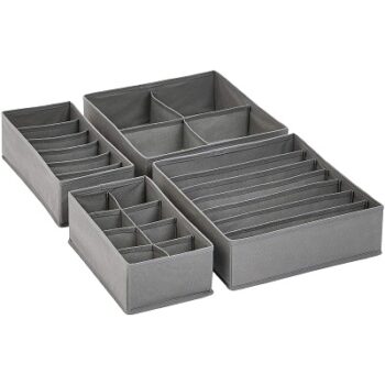 amazon basics Grey Storage Organizer for Undergarments, Set of 4