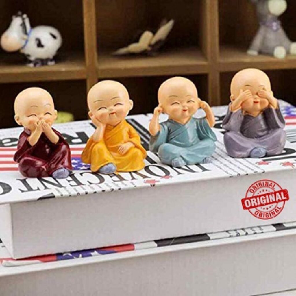 TIED RIBBONS Resin Buddha Monk Statues, Small