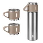 Stainless Steel Thermo 500ml/16.9oz Vacuum Insulated Bottle with Cup for Coffee Hot drink and Cold drink water flask.(Brown,Set)